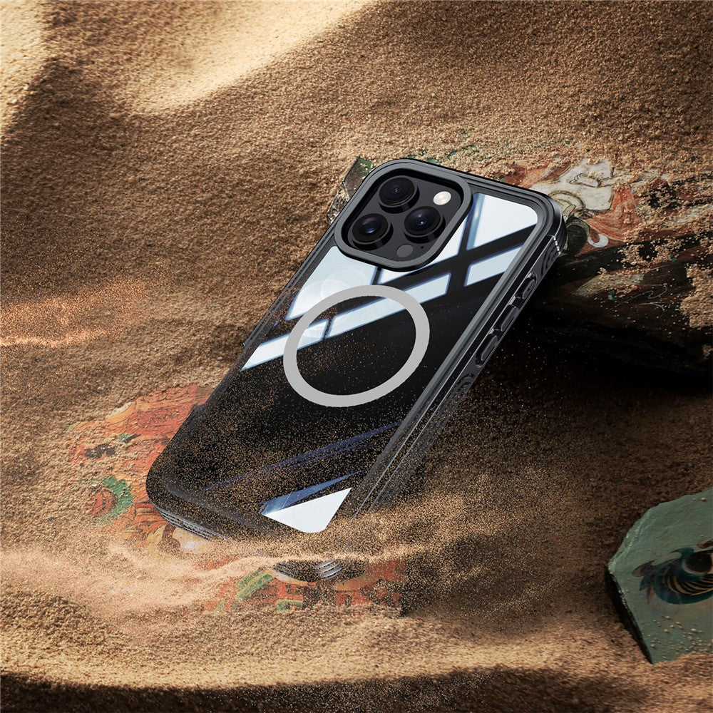 For-iPhone-16-Pro-Max-Magnetic-Case-PC-+-TPU-Shockproof-Phone-Cover-with-Screen-Film-Black-/-Grey