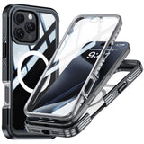 For-iPhone-16-Pro-Magnetic-Case-PC-+-TPU-Full-Protection-Phone-Cover-with-Screen-Film-Black-/-Grey