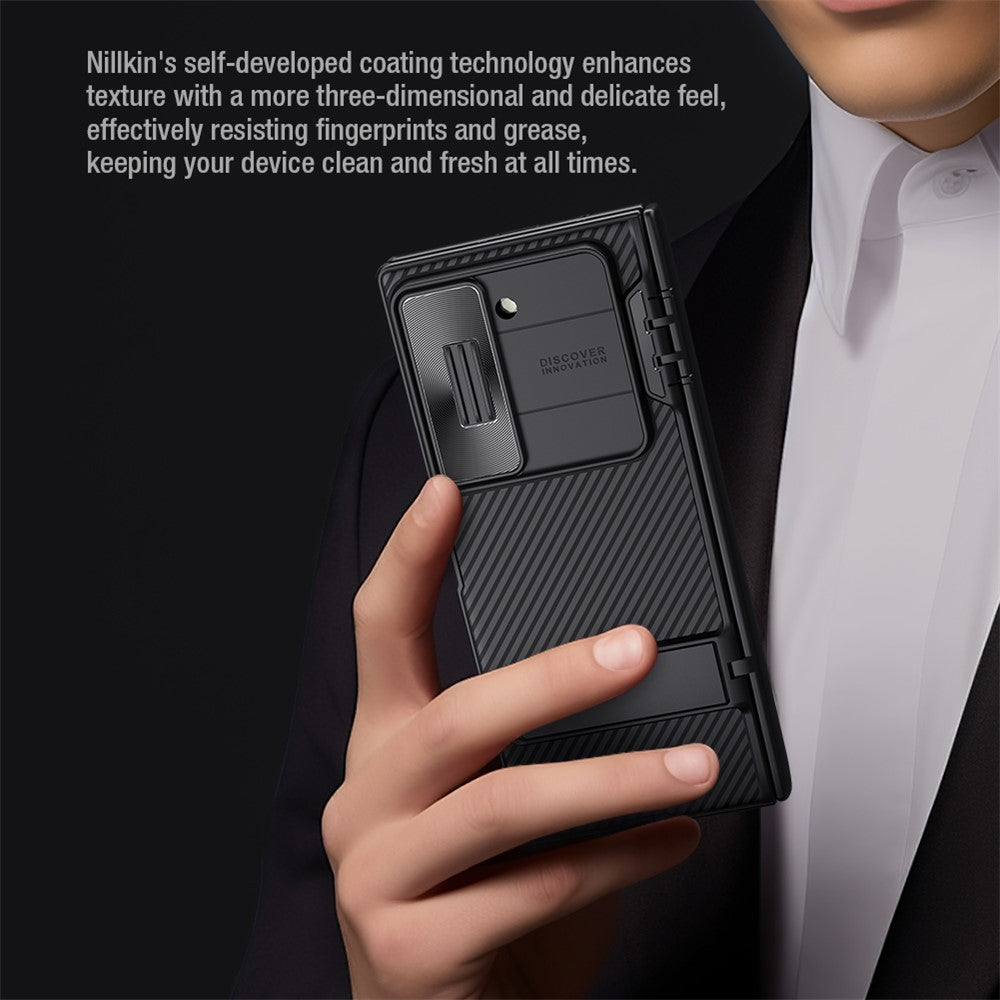 NILLKIN-Camshield-Fold-Case-for-Samsung-Galaxy-Z-Fold6-5G-TPU+PC-Kickstand-Phone-Cover-Slide-Camera-Lid-Black