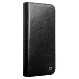 QIALINO-For-iPhone-16-Case-Genuine-Cow-Leather-Card-Holder-Stand-Flip-Phone-Cover-Black