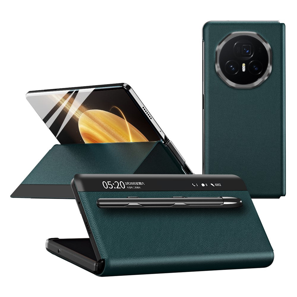 For-Honor-Magic-V3-5G-Case-View-Window-PU-Leather-Phone-Cover-with-Stylus-Green