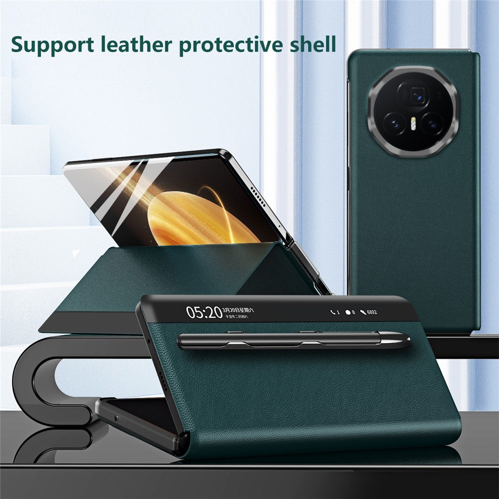 For-Honor-Magic-V3-5G-Case-View-Window-PU-Leather-Phone-Cover-with-Stylus-Green
