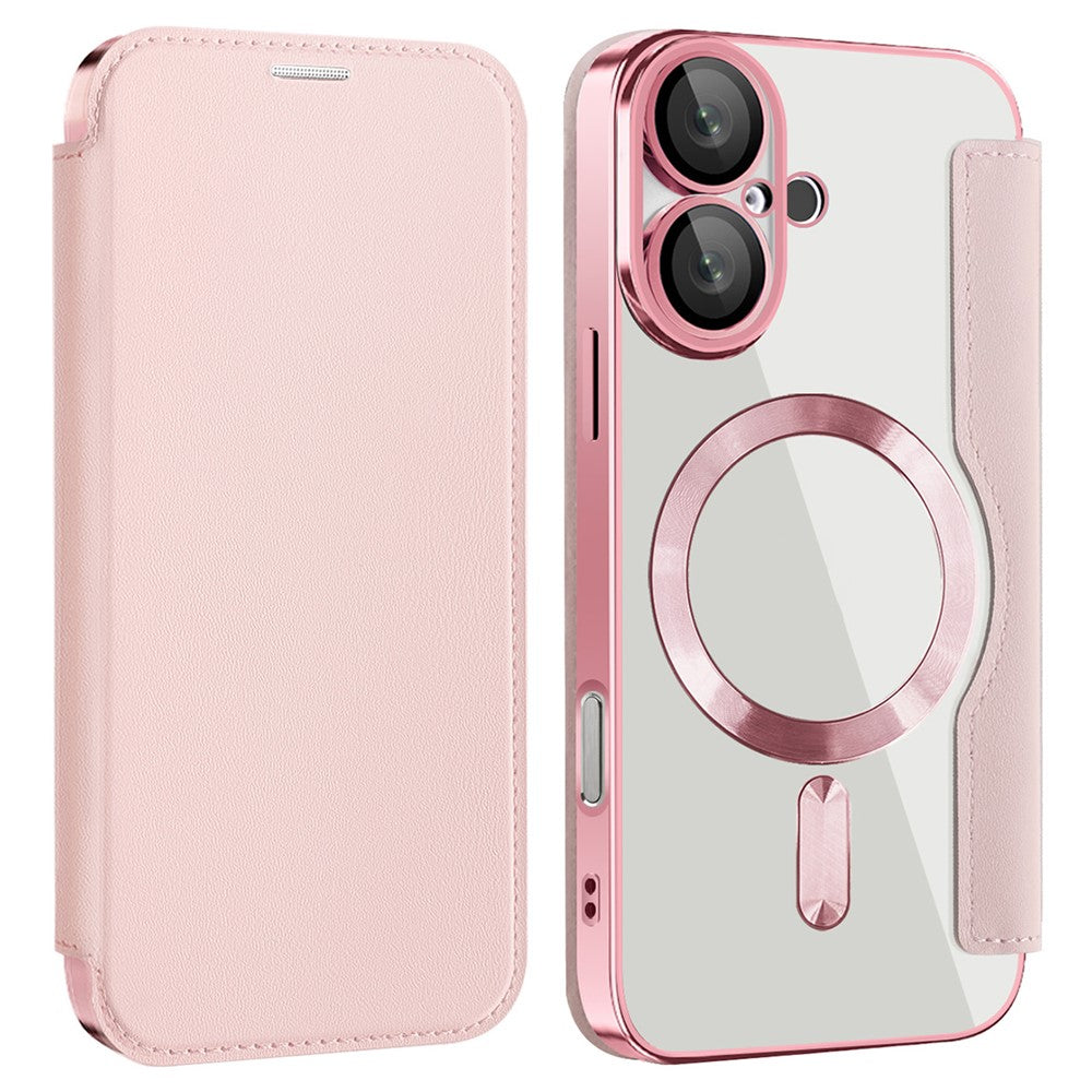 For-iPhone-16-Magnetic-Case-RFID-Blocking-Leather-Phone-Cover-Pink