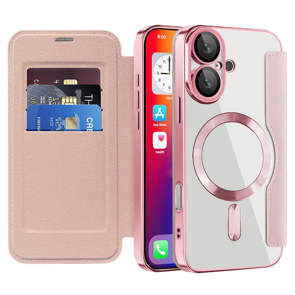 For-iPhone-16-Magnetic-Case-RFID-Blocking-Leather-Phone-Cover-Pink