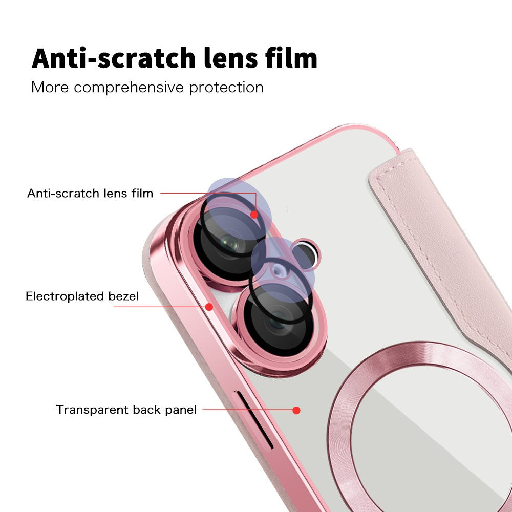 For-iPhone-16-Magnetic-Case-RFID-Blocking-Leather-Phone-Cover-Pink