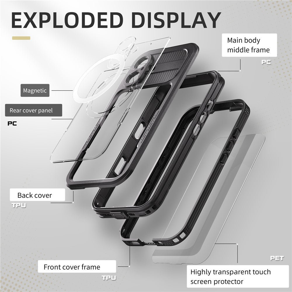REDPEPPER-For-iPhone-16-Phone-Case-Compatible-with-MagSafe-IP68-Waterproof-Clear-Phone-Cover-Black