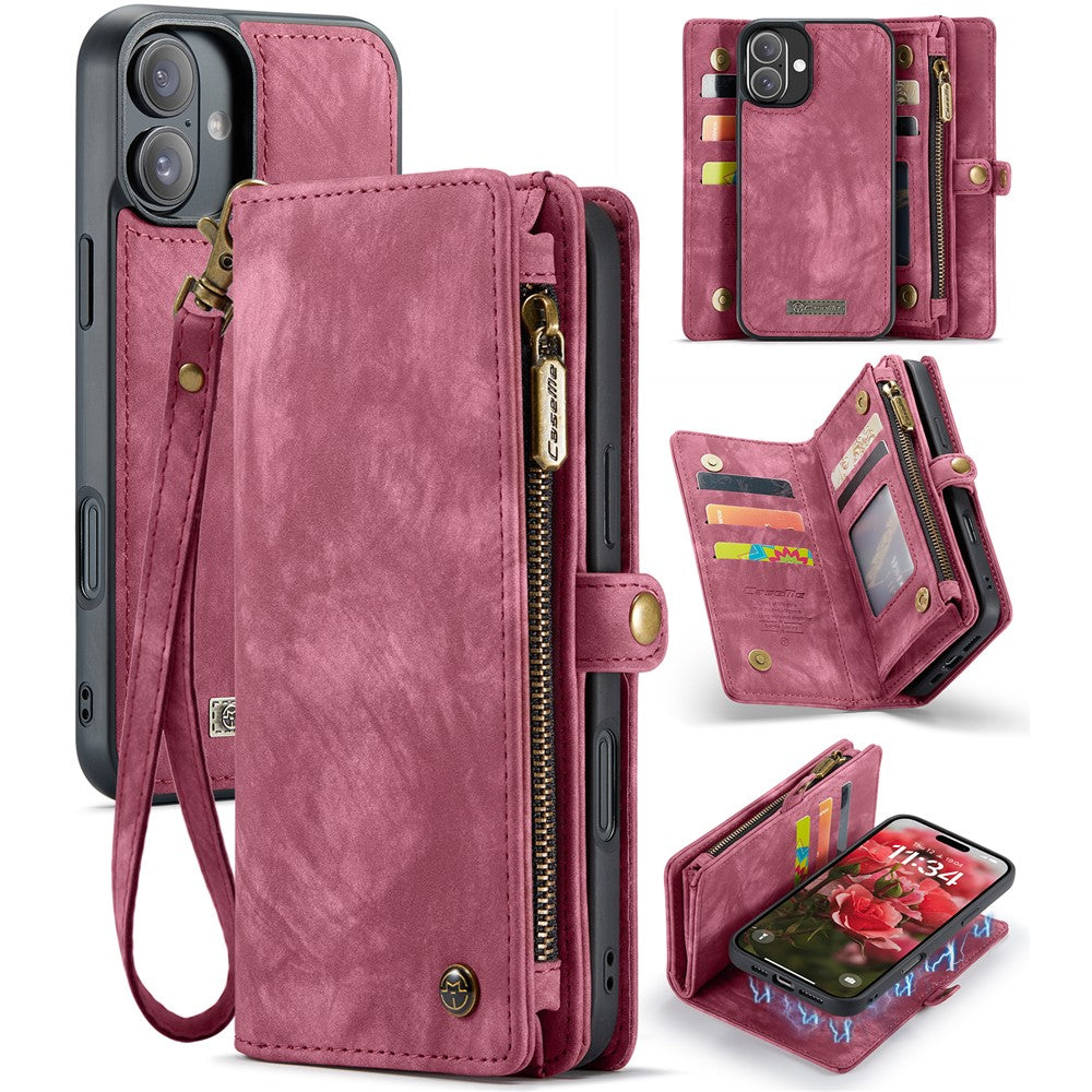 For-iPhone-16-Phone-Cases-CASEME-008-Leather-Cover-with-Detachable-Wallet-and-Strap-Red