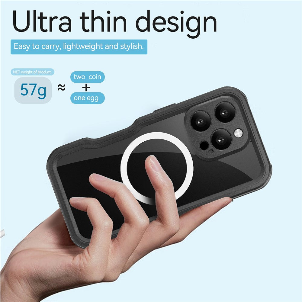 REDPEPPER-D-UP-Series-For-iPhone-16-Pro-Case-IP68-Waterproof-Clear-Back-Panel-Phone-Cover-Compatible-with-MagSafe-Black