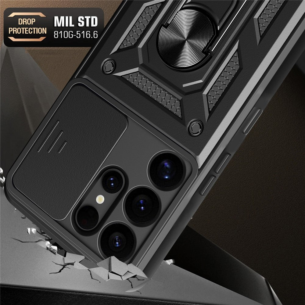 For-Samsung-Galaxy-S25-Ultra-Case-with-Slide-Camera-Lid-PC+TPU-Kickstand-Phone-Cover-Black