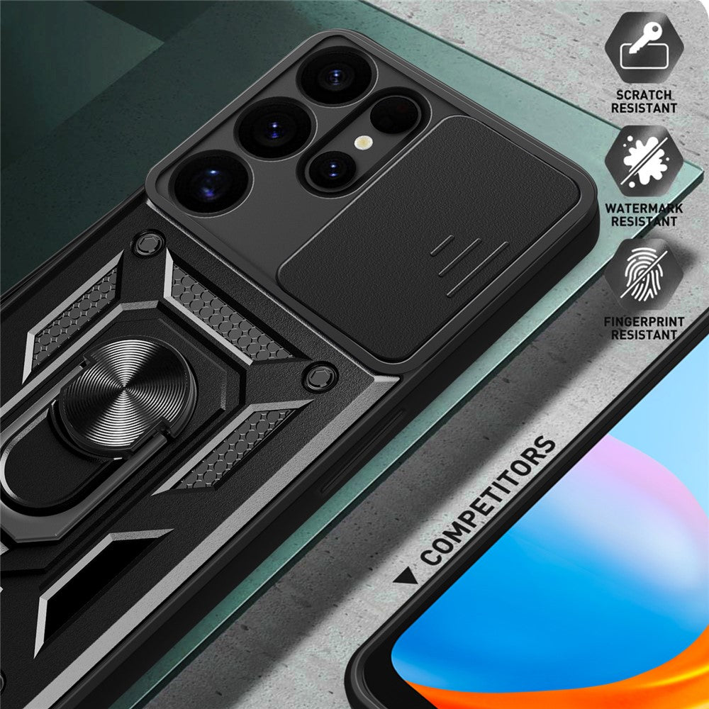 For-Samsung-Galaxy-S25-Ultra-Case-with-Slide-Camera-Lid-PC+TPU-Kickstand-Phone-Cover-Black