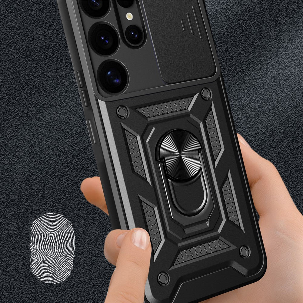 For-Samsung-Galaxy-S25-Ultra-Case-with-Slide-Camera-Lid-PC+TPU-Kickstand-Phone-Cover-Black
