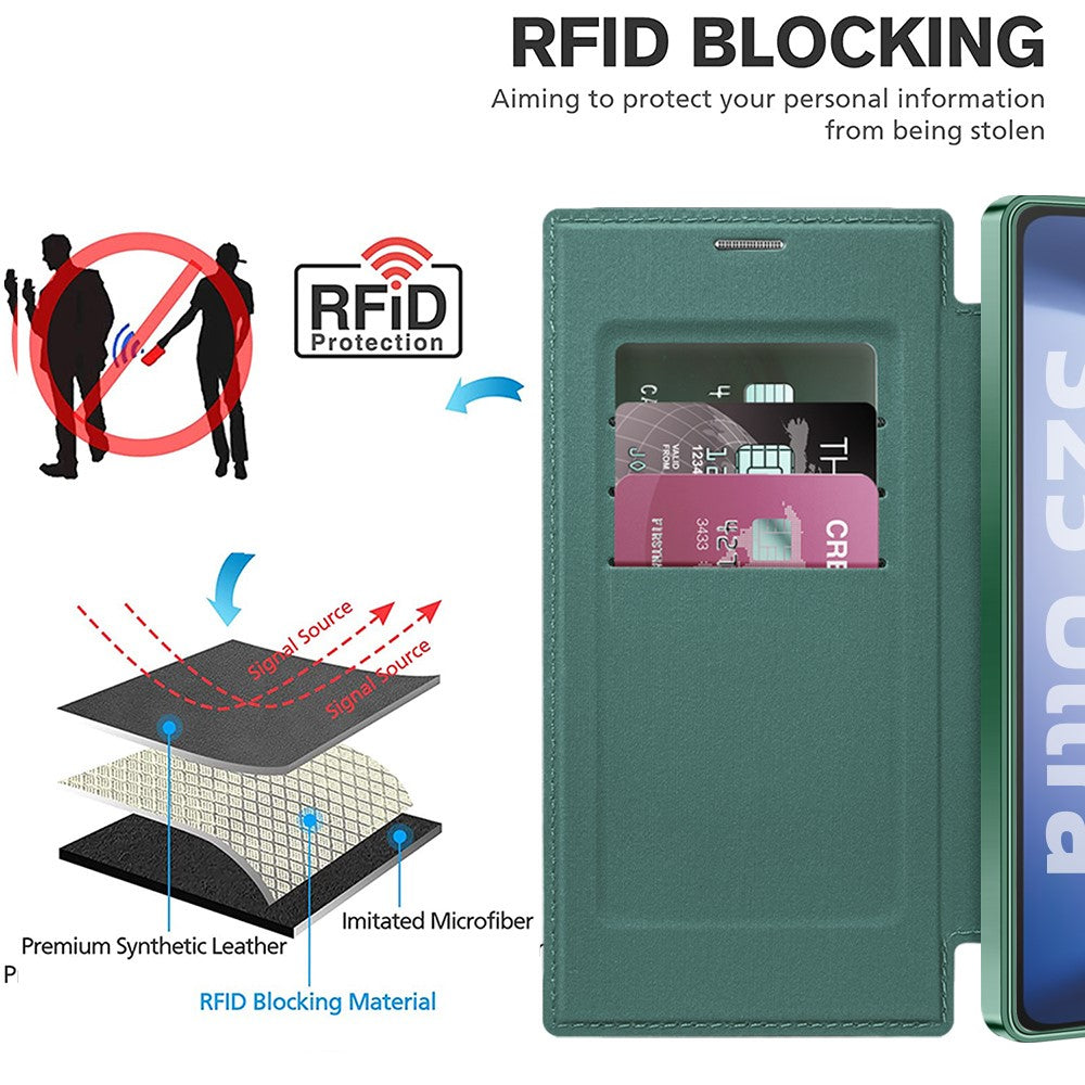 For-Samsung-Galaxy-S25-Ultra-Case-Compatible-with-MagSafe-RFID-Blocking-Leather-Phone-Cover-Blackish-Green