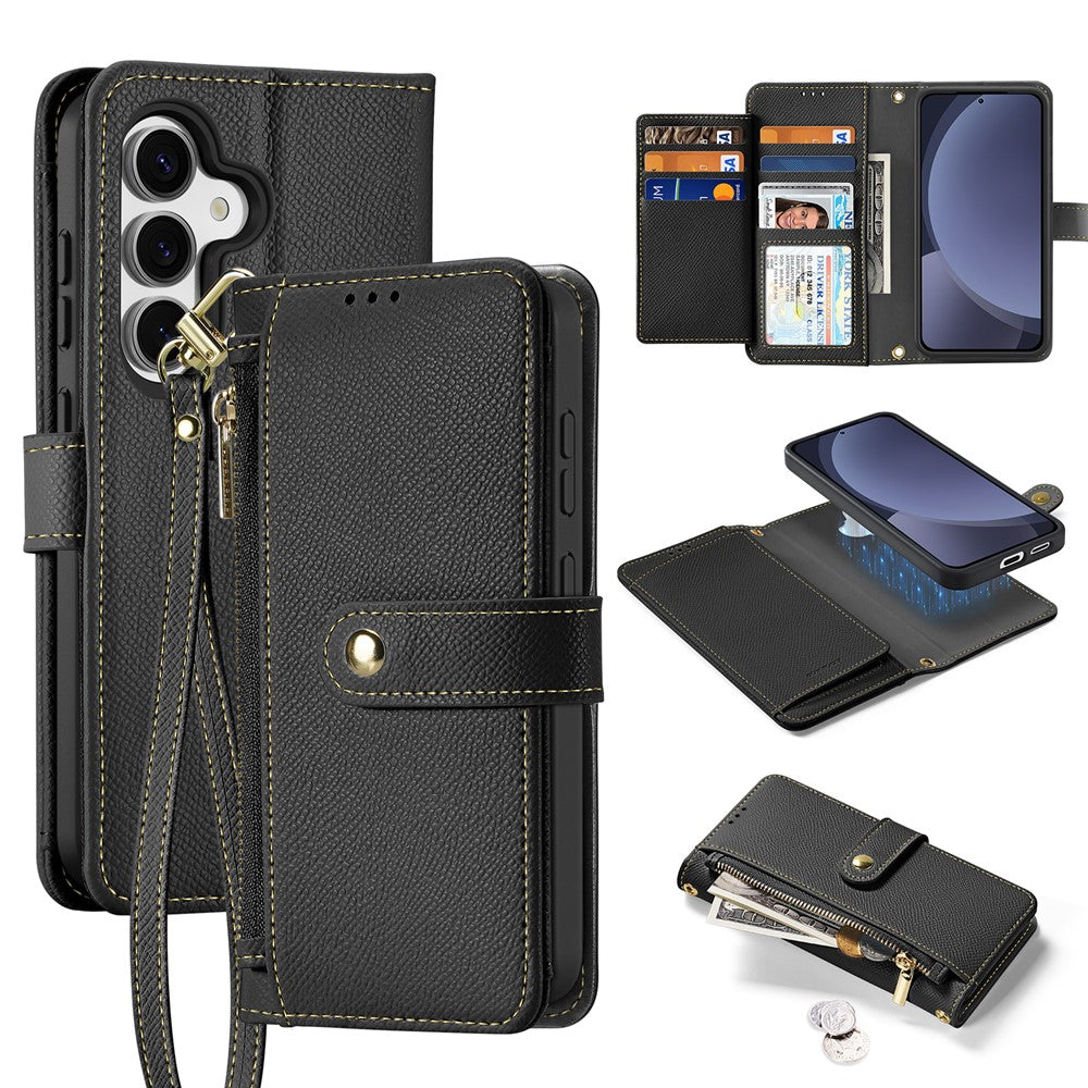 For-Samsung-Galaxy-S25-Case-DUX-DUCIS-Lawa-Series-Detachable-Magnetic-Cowhide-Leather-Cover-Zipper-Wallet-Black
