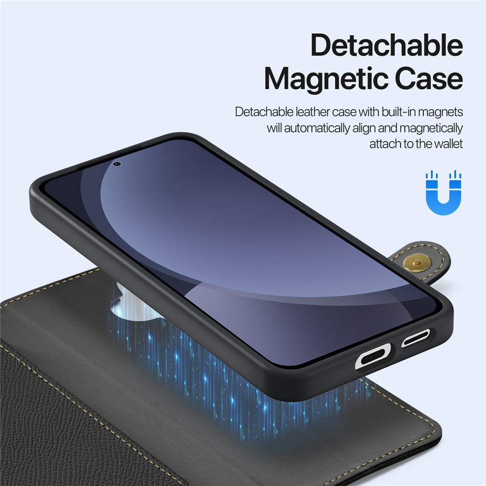 For-Samsung-Galaxy-S25-Case-DUX-DUCIS-Lawa-Series-Detachable-Magnetic-Cowhide-Leather-Cover-Zipper-Wallet-Black