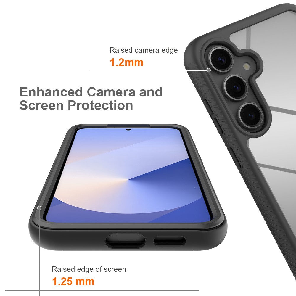 For-Samsung-Galaxy-S25-Case-PC+TPU-Phone-Clear-Back-Cover-with-PET-Screen-Film-Black