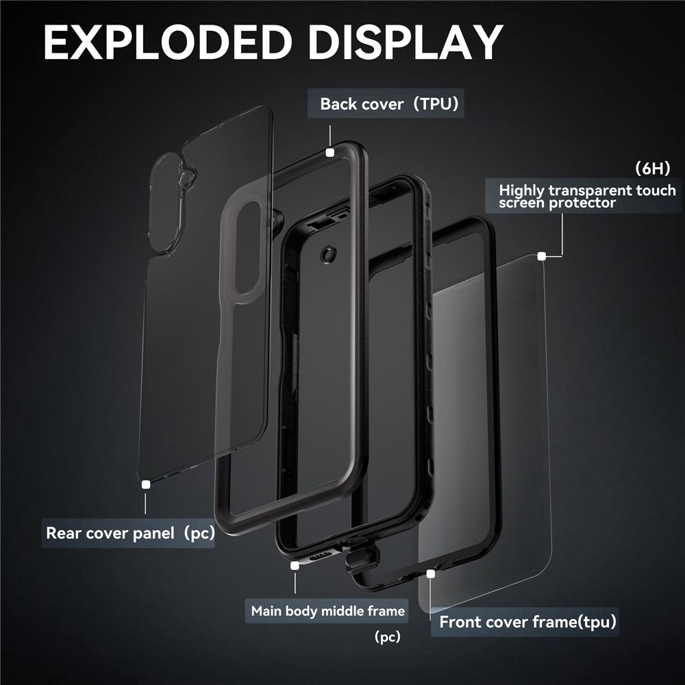 REDPEPPER-For-Samsung-Galaxy-A16-5G-/-4G-Case-IP68-Waterproof-PC+TPU-Phone-Cover-Black