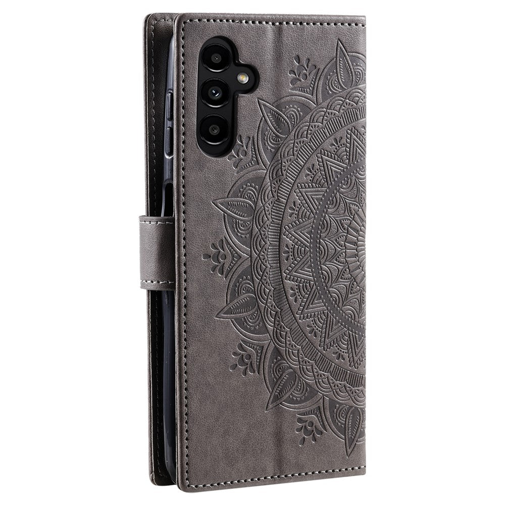 For-Samsung-Galaxy-A56-5G-Case-Imprinted-Totem-PU-Leather-Wallet-Stand-Phone-Cover-Grey