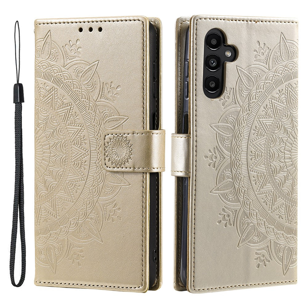 For-Samsung-Galaxy-A56-5G-Case-Imprinted-Totem-PU-Leather-Wallet-Stand-Phone-Cover-Gold