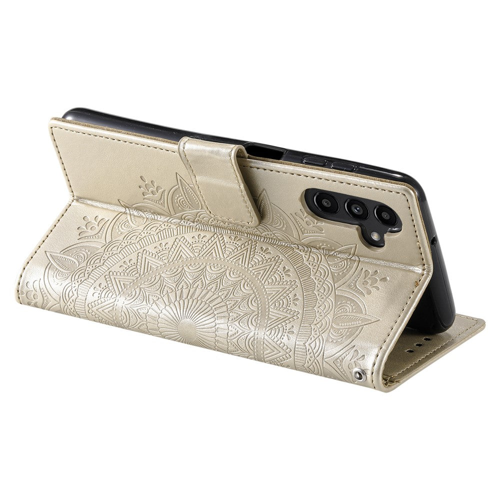 For-Samsung-Galaxy-A56-5G-Case-Imprinted-Totem-PU-Leather-Wallet-Stand-Phone-Cover-Gold