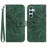 For-Samsung-Galaxy-A56-5G-/-M56-5G-Case-Sunflower-Imprint-Leather-Wallet-Phone-Cover-with-Wrist-Strap-Blackish-Green