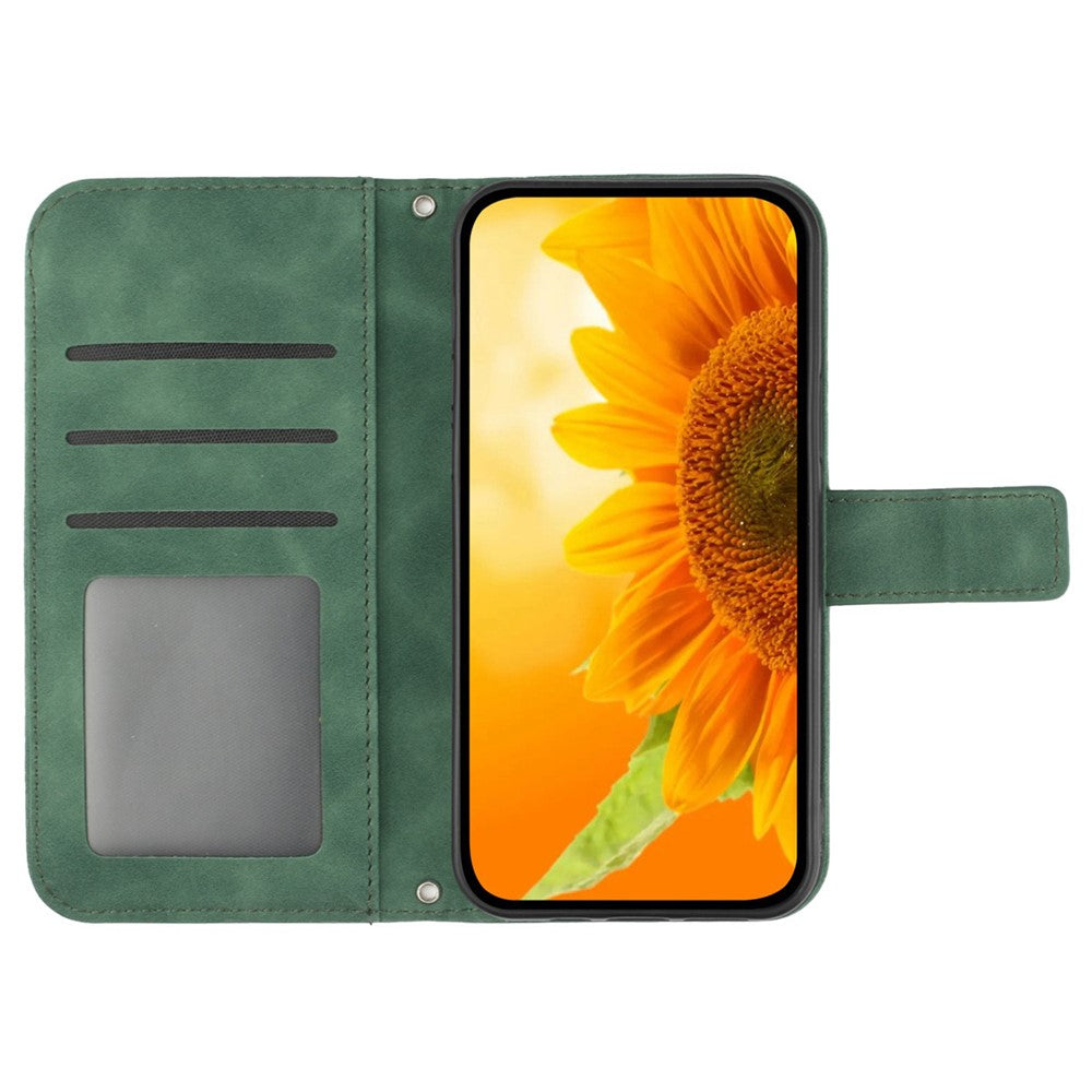 For-Samsung-Galaxy-A56-5G-/-M56-5G-Case-Sunflower-Imprint-Leather-Wallet-Phone-Cover-with-Wrist-Strap-Blackish-Green