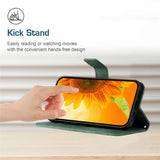 For-Samsung-Galaxy-A56-5G-/-M56-5G-Case-Sunflower-Imprint-Leather-Wallet-Phone-Cover-with-Wrist-Strap-Blackish-Green