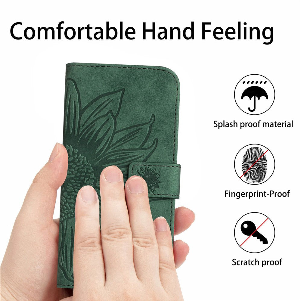 For-Samsung-Galaxy-A56-5G-/-M56-5G-Case-Sunflower-Imprint-Leather-Wallet-Phone-Cover-with-Wrist-Strap-Blackish-Green