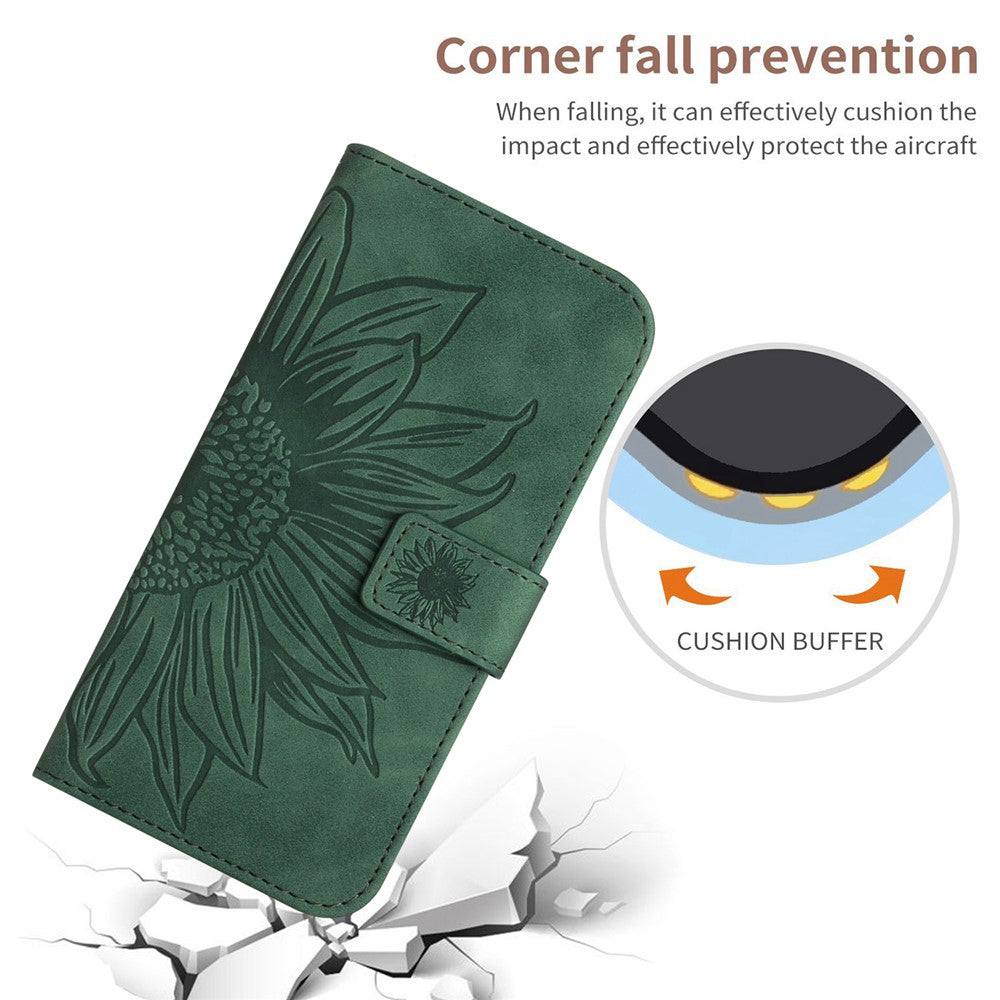 For-Samsung-Galaxy-A56-5G-/-M56-5G-Case-Sunflower-Imprint-Leather-Wallet-Phone-Cover-with-Wrist-Strap-Blackish-Green