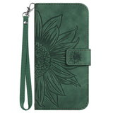 For-Samsung-Galaxy-A56-5G-/-M56-5G-Case-Sunflower-Imprint-Leather-Wallet-Phone-Cover-with-Wrist-Strap-Blackish-Green