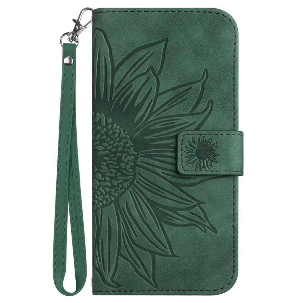 For-Samsung-Galaxy-A56-5G-/-M56-5G-Case-Sunflower-Imprint-Leather-Wallet-Phone-Cover-with-Wrist-Strap-Blackish-Green