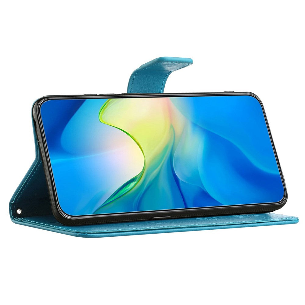 For-Samsung-Galaxy-A17-5G-/-A17-4G-/-A26-5G-Case-Wallet-Stand-Imprinted-Butterfly-Flower-PU-Leather-Phone-Cover-Blue