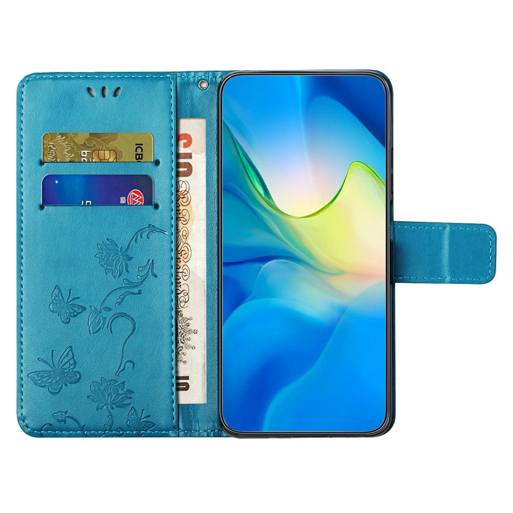 For-Samsung-Galaxy-A17-5G-/-A17-4G-/-A26-5G-Case-Wallet-Stand-Imprinted-Butterfly-Flower-PU-Leather-Phone-Cover-Blue