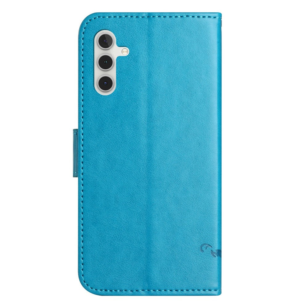 For-Samsung-Galaxy-A17-5G-/-A17-4G-/-A26-5G-Case-Wallet-Stand-Imprinted-Butterfly-Flower-PU-Leather-Phone-Cover-Blue