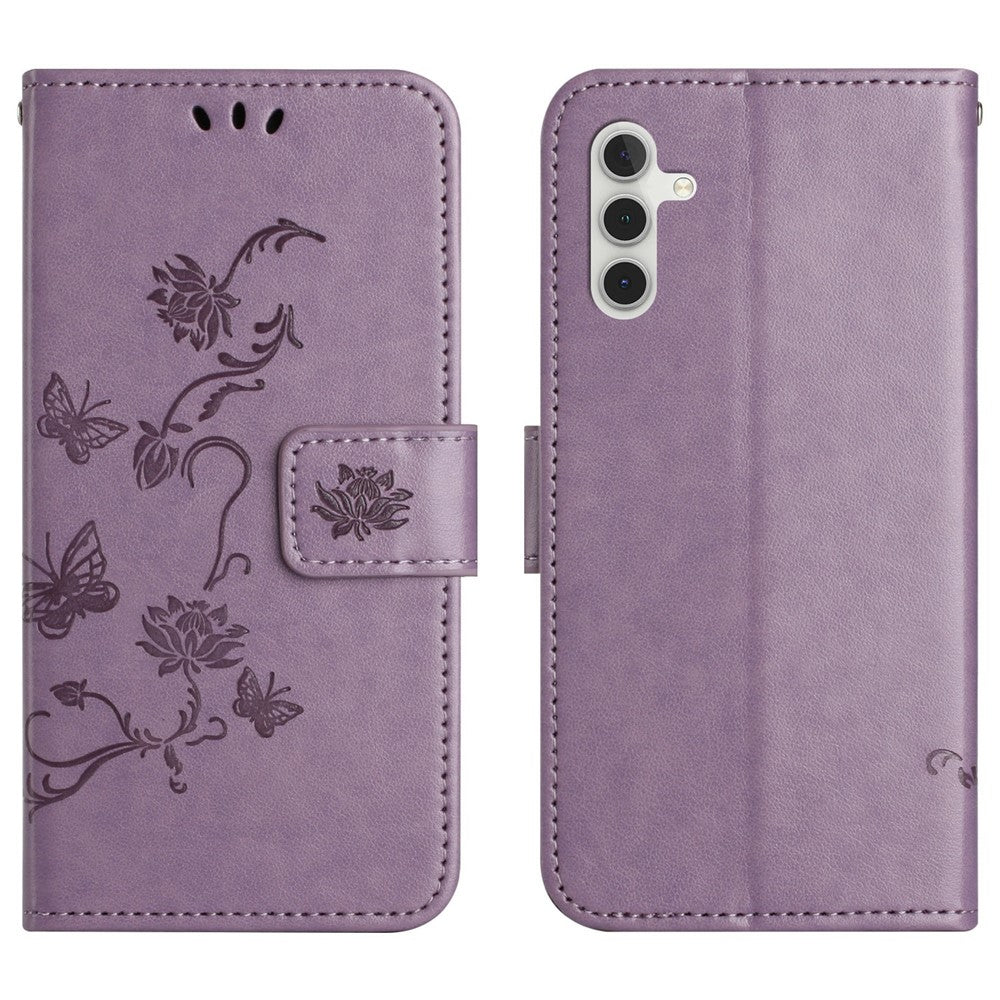 For-Samsung-Galaxy-A17-5G-/-A17-4G-/-A26-5G-Case-Wallet-Stand-Imprinted-Butterfly-Flower-PU-Leather-Phone-Cover-Purple
