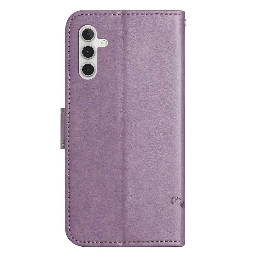 For-Samsung-Galaxy-A17-5G-/-A17-4G-/-A26-5G-Case-Wallet-Stand-Imprinted-Butterfly-Flower-PU-Leather-Phone-Cover-Purple