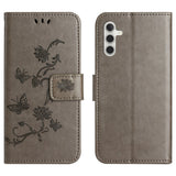 For-Samsung-Galaxy-A17-5G-/-A17-4G-/-A26-5G-Case-Wallet-Stand-Imprinted-Butterfly-Flower-PU-Leather-Phone-Cover-Grey