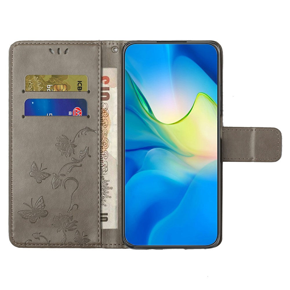 For-Samsung-Galaxy-A17-5G-/-A17-4G-/-A26-5G-Case-Wallet-Stand-Imprinted-Butterfly-Flower-PU-Leather-Phone-Cover-Grey