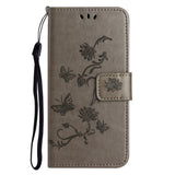 For-Samsung-Galaxy-A17-5G-/-A17-4G-/-A26-5G-Case-Wallet-Stand-Imprinted-Butterfly-Flower-PU-Leather-Phone-Cover-Grey
