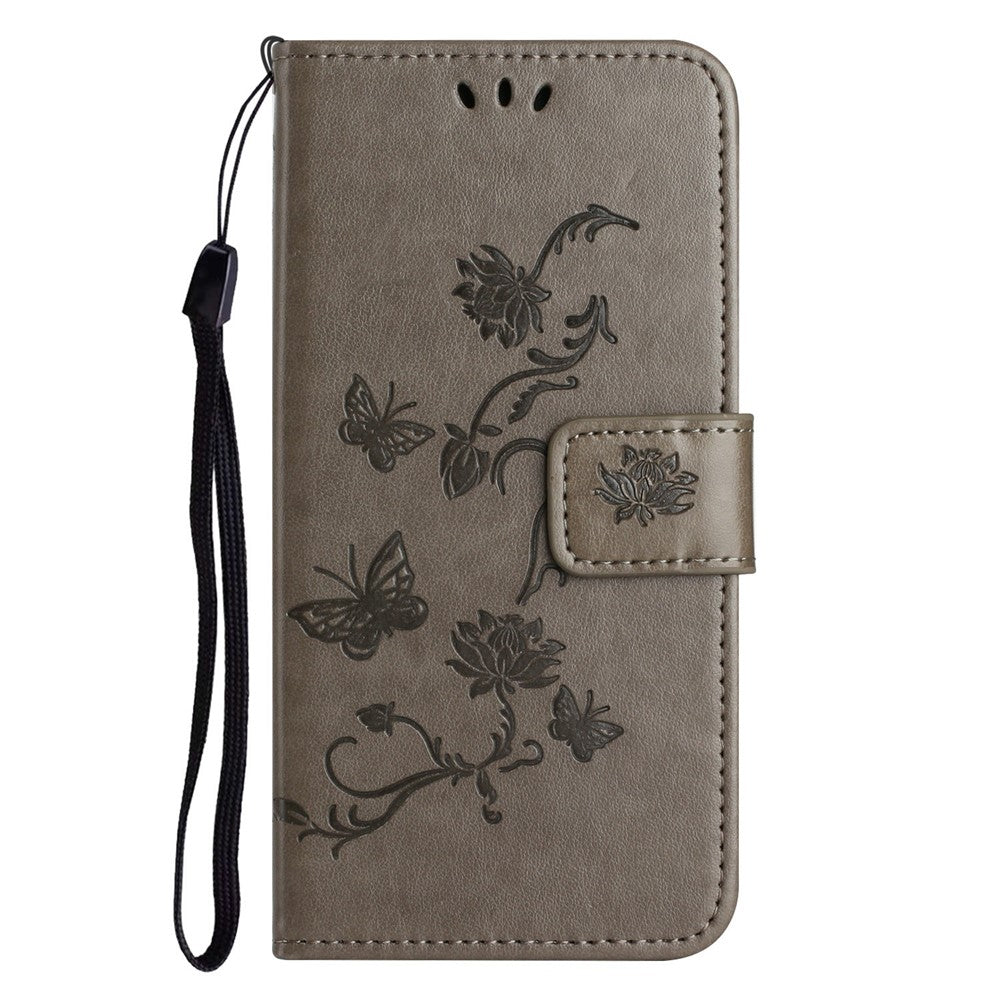 For-Samsung-Galaxy-A17-5G-/-A17-4G-/-A26-5G-Case-Wallet-Stand-Imprinted-Butterfly-Flower-PU-Leather-Phone-Cover-Grey