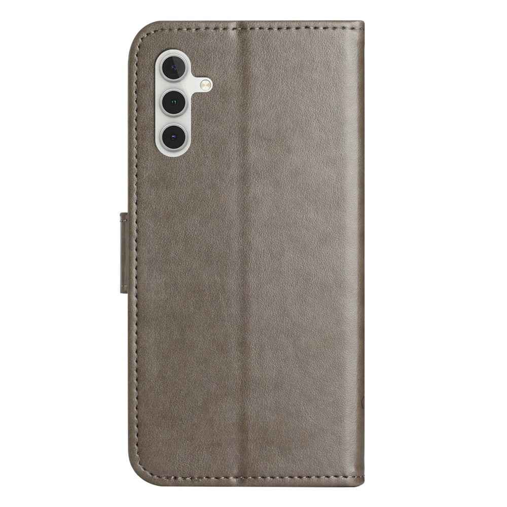 For-Samsung-Galaxy-A17-5G-/-A17-4G-/-A26-5G-Case-Wallet-Stand-Imprinted-Butterfly-Flower-PU-Leather-Phone-Cover-Grey