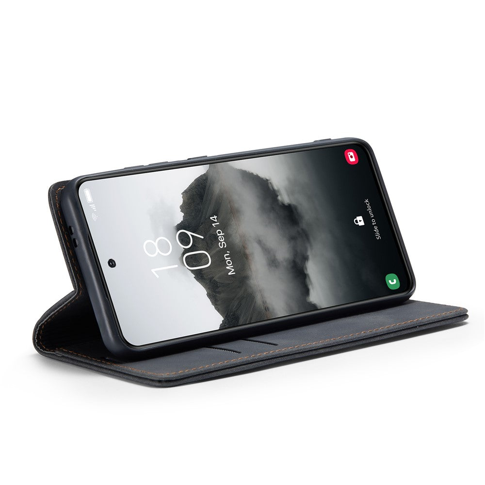 For-Samsung-Galaxy-S25-Case-CASEME-013-Series-Card-Holder-Stand-Leather-Phone-Cover-Black