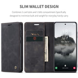 For-Samsung-Galaxy-S25-Case-CASEME-013-Series-Card-Holder-Stand-Leather-Phone-Cover-Black