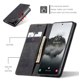 For-Samsung-Galaxy-S25-Case-CASEME-013-Series-Card-Holder-Stand-Leather-Phone-Cover-Black