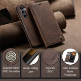 For-Samsung-Galaxy-S25-Case-CASEME-013-Series-Card-Holder-Stand-Leather-Phone-Cover-Coffee