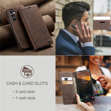 For-Samsung-Galaxy-S25-Case-CASEME-013-Series-Card-Holder-Stand-Leather-Phone-Cover-Coffee