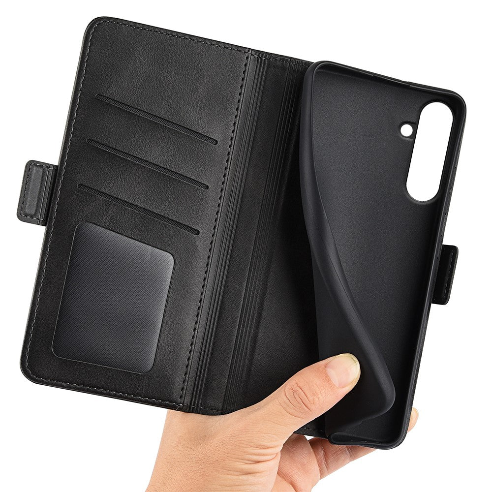 For-Samsung-Galaxy-A26-5G-Stand-Case-Calf-Texture-Leather-Wallet-Phone-Cover-Black