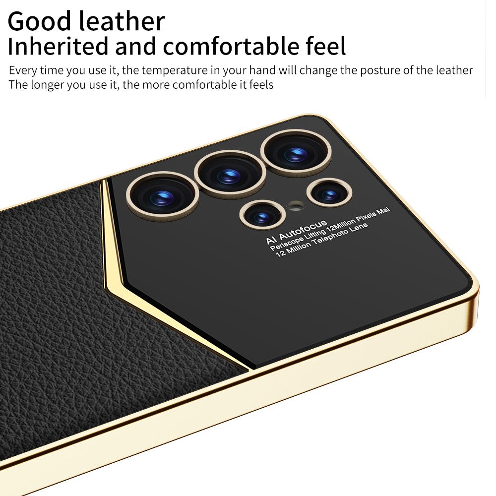 GKK-For-Samsung-Galaxy-S25-Ultra-Cases-Electroplating-PU-Leather+PC+TPU-Phone-Cover-Black