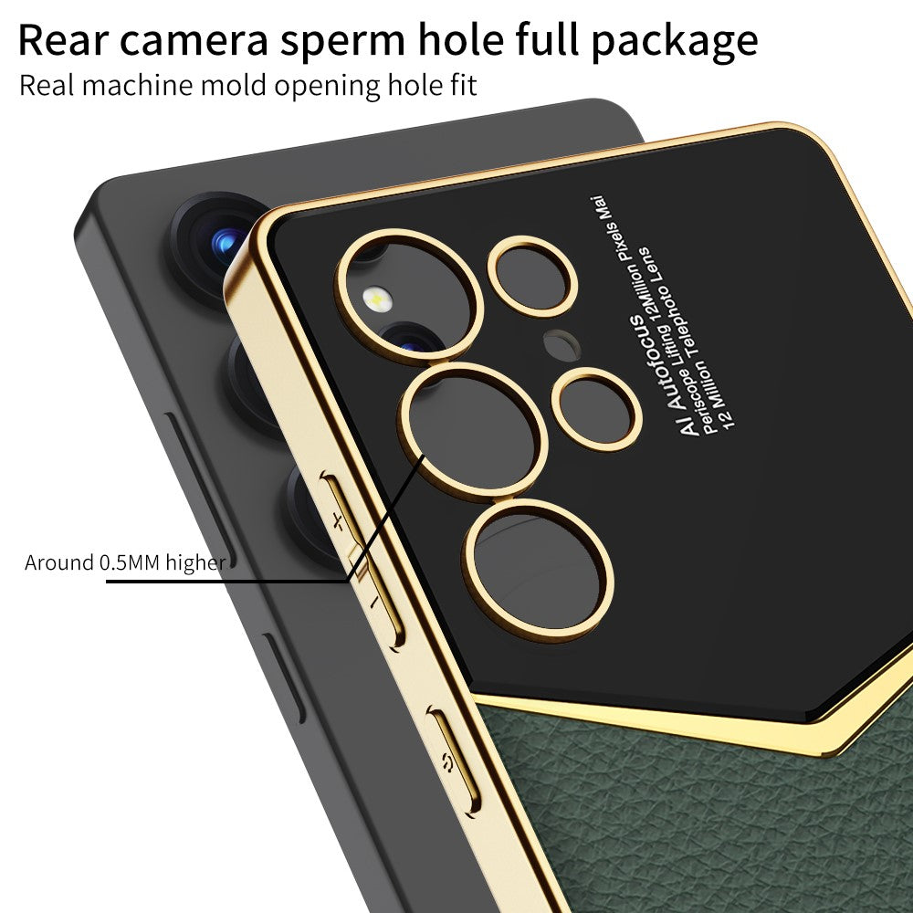 GKK-For-Samsung-Galaxy-S25-Ultra-Cases-Electroplating-PU-Leather+PC+TPU-Phone-Cover-Black