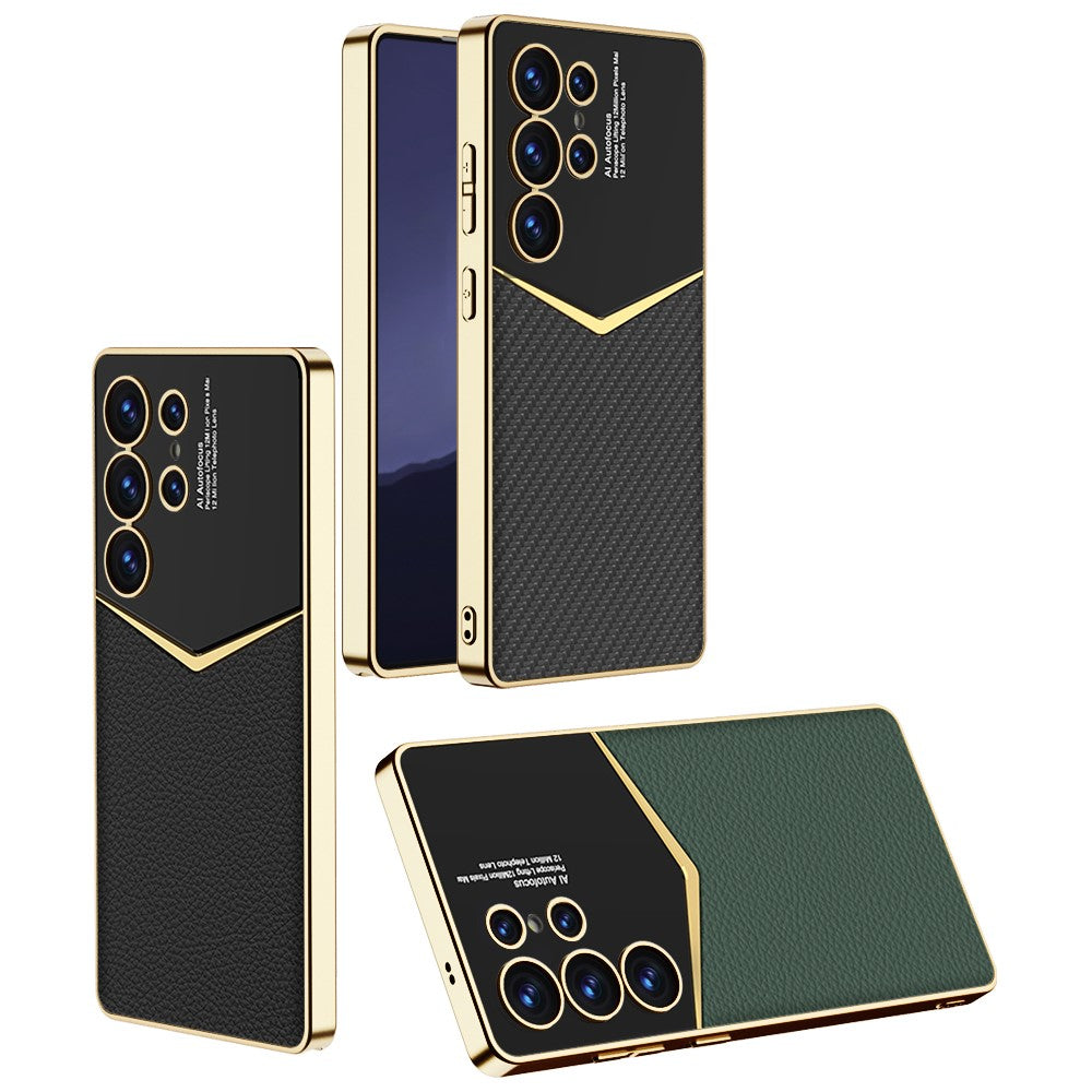 GKK-For-Samsung-Galaxy-S25-Ultra-Cases-Electroplating-PU-Leather+PC+TPU-Phone-Cover-Black