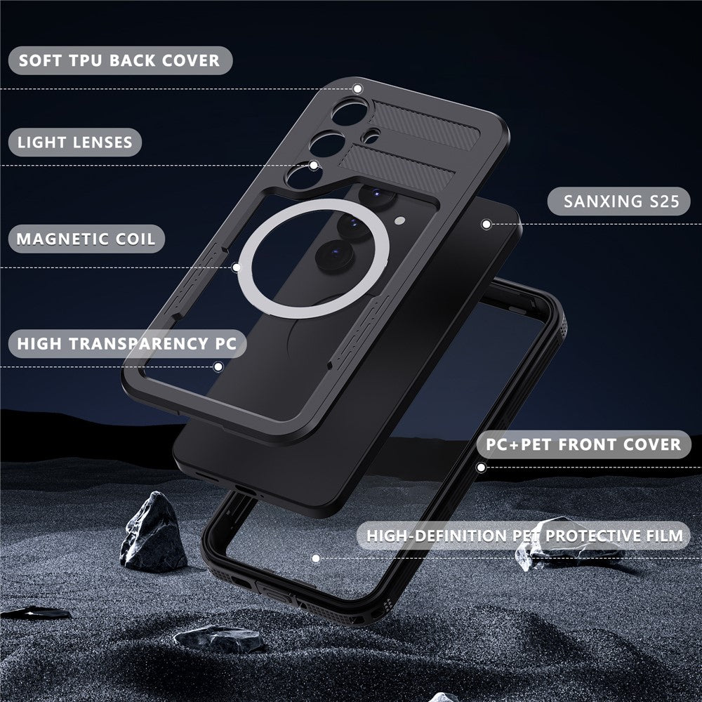 REDPEPPER-For-Samsung-Galaxy-S25-IP68-Waterproof-Magnetic-Case-Clear-Phone-Cover-Black